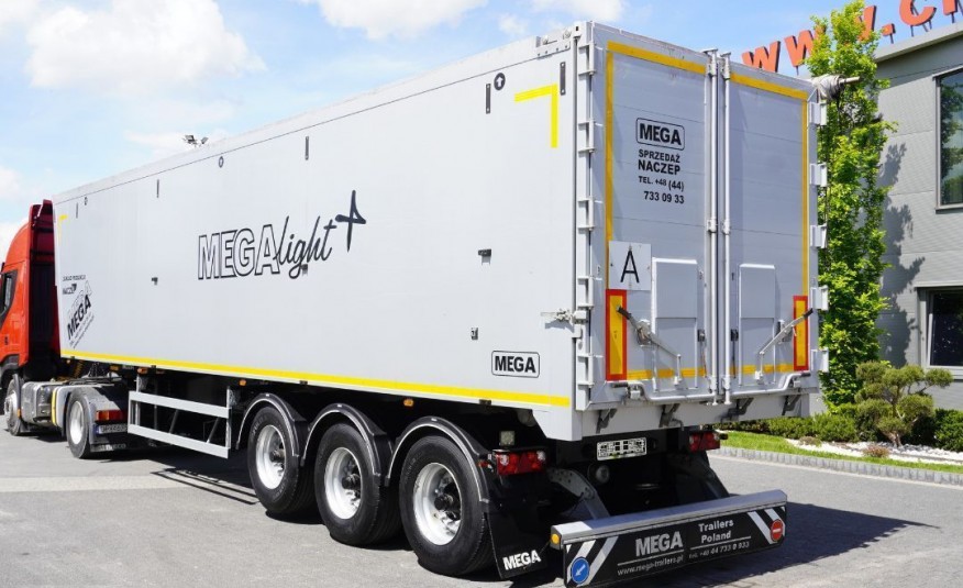 MEGA LIGHT 60m3 , ALUMINIOWA , klapo-drzwi , szybry do zboża , oś podnoszona , wibracja , środek idealny , JAK NOWA , naczepa wywrotka , wanna , patelnia zdjęcie 