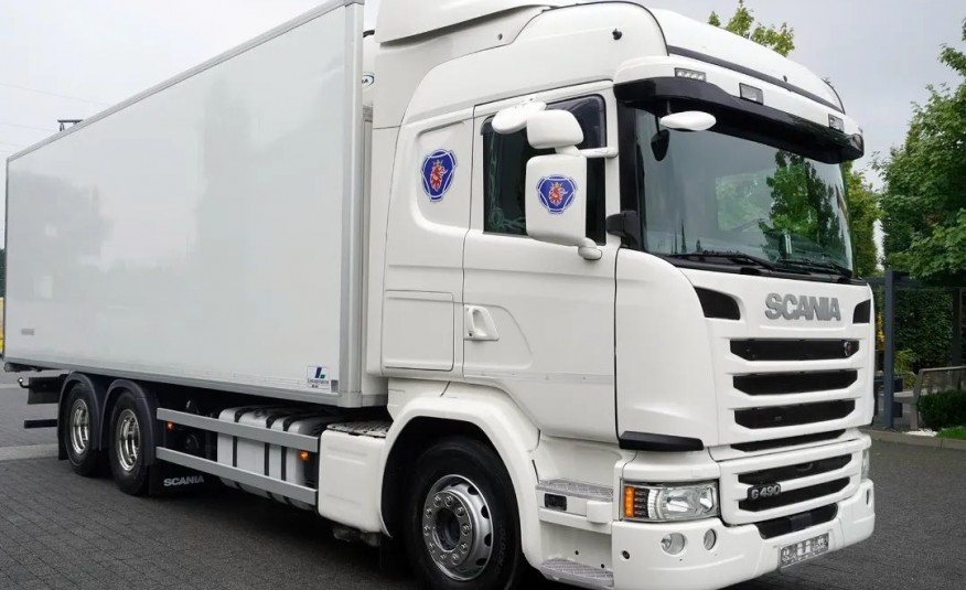 Scania G490 , E6 , 6X2 , chłodnia hakowa , 19 EPAL , haki do mięsa , oś podnoszona , zaczep , sypialka , webasto , ACC , chłodnia izoterma frigo refrigerator zdjęcie 