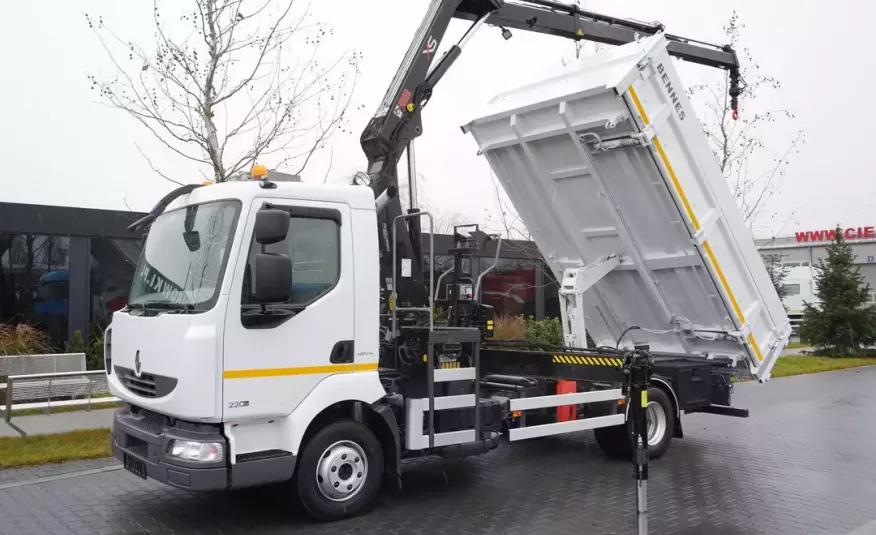 Renault Midlum 220 DXI , , 70.000 km wywrotka dwustronna , HDS HIAB + PILOT ZDALNE STEROWANIE , bordmatic , wywrotka z hdsem , kran żuraw , podnośnik , 2-stronny kiper 4x2 zdjęcie 